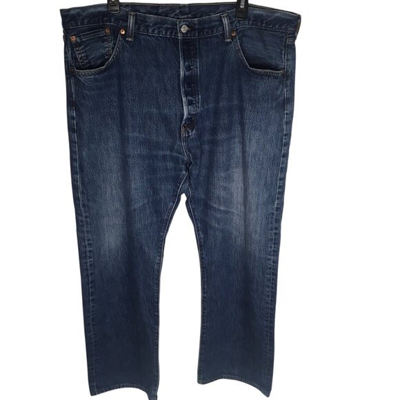 Levis 501 Jeans Mens 42x30 Blue Denim Straight Leg Button Fly Classic Fit - Picture 1 of 16